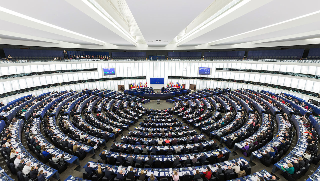 [the European Parliament’s debating chamber]