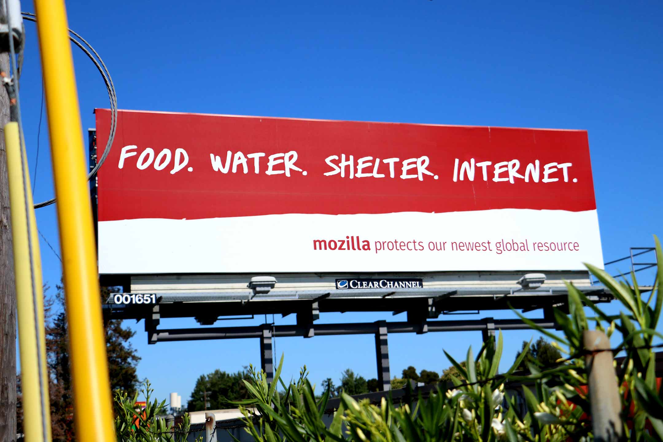 [Mozilla advertisement: “Food. Water. Shelter. Internet.”]