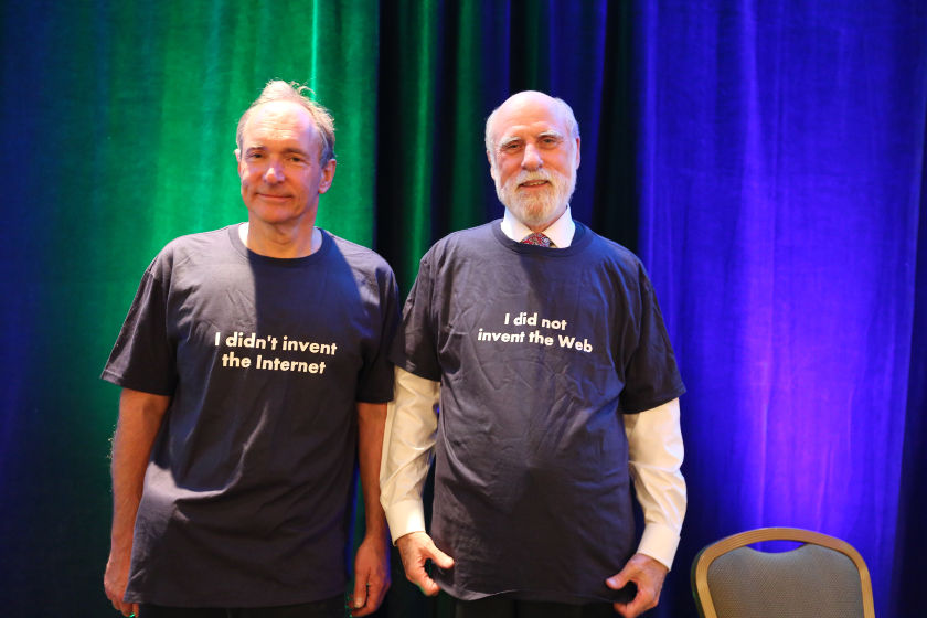 [Tim Berners-Lee and Vint Cerf at the W3C20 Anniversary Symposium]
