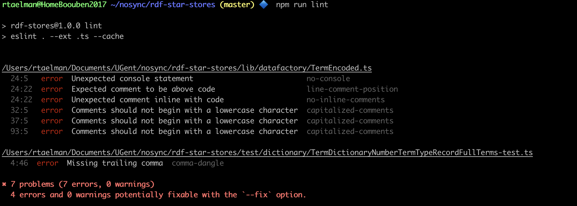 [Linters report on problems per file.]