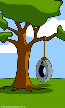 [a tire swing on a tree]